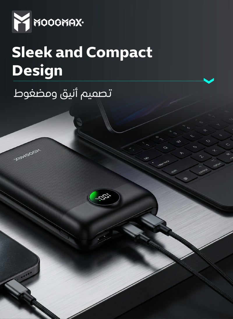 موجماكس باور بنك سوبر سمول سايز بسعة 20000mAh وقوة 45واط، يدعم الشحن السريع ,مزود بشاشة رقمية LED لمعرفة مستوى الشحن، يمكن استخدامه على الطائرات والقطارات. باللون اسود من موجماكس. - Image 4